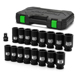 TecoTek 3/4" Drive Deep 6-Point Impact Socket Set, 17-Piece Jumbo Assortment, Cr-Mo, SAE (1-Inch to 1-1/2-Inch) and Metric (26mm to 38mm), 1/2" F to 3/4" M Impact Socket Adapter