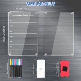 2-Pack Magnetic Fridge Calendar 30x24cm, Acrylic Calendar Weekly Planner Set with 6 Wet Erase Markers,Magnetic Storage Pouch,and Eraser,Fridge Planner for Home, Office,and Kitchen