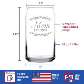 Mom Est 2022 - New Mother Beer Can Pint Glass Gift for First Time Parents - Decorative 16 Oz Glasses