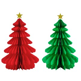 Paper Christmas Tree Decorations,2Pcs Red Green Honeycomb Christmas Tree Table Decoration,Christmas Party Tablescape Decoration for Hanging Christmas Decorations Indoor Outdoor
