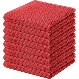 smiry Cotton Kitchen Dish Towels, 12" x 12", 8 Pack Waffle Weave Kitchen Towels, Ultra Soft Absorbent Quick Drying Dish Cloths, Red