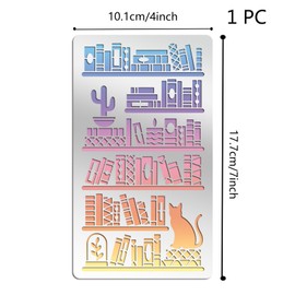 ORIGACH Books and Bookshelves Reusable Stainless Steel Template Metal Stencil for DIY World Book Days Scrapbooking, Wood Carving, Pyrography, Engraving, 7x4 Inch