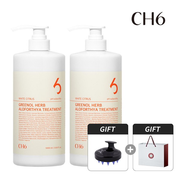CH6 Greenol Herb Treatment 1000ml x 2 (+ Shampoo Brush &amp; Shopping Bag) White Citrus