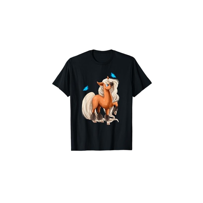 Pony Carino con Farfalle Cavallo Equitazione Cavalli Maglietta