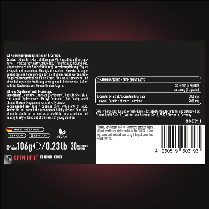 ESN L-Carnitine Caps, 2 x 120 Capsules, 3000 mg L-Carnitine