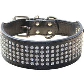haoyueer Rhinestones Dog Collars 5 cm Width 5 Rows Full Sparkly Crystal Diamonds Dazzling Sparkling Elegant Fancy PU Leather Dog Collar for Medium & Large Dogs(Black,M)