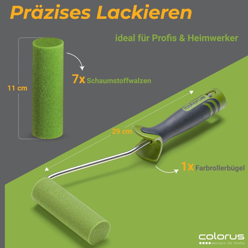 Colorus Paint Set: 7 x Foam Rollers 11 cm Straight