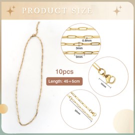 TOAOB Pack of 10 Paper Clips Chain Gold Stainless Steel Link Chain for DIY Necklace Bracelet Choker Jewellery Making
