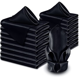 Aormenzy 60 Pack Black Satin Napkins 17 x 17 Silky Napkins, Party Cloth Napkins Square Satin Napkins, Dining Table Napkins Soft Cloth Napkins for Wedding, Banquet, Party Decoration