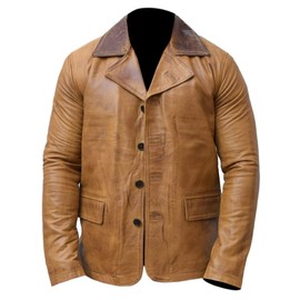 HLH Arthur Morgan's RDR2 Men Brown Blazer Styled Tan Brown Faux Leather Jacket Coat For Men (US, Alpha, Large, Regular, Regular)