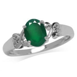 Silvershake 1.12ct. Natural Emerald Green Agate 925 Sterling Silver Victorian Style Solitaire Ring Size 6.5
