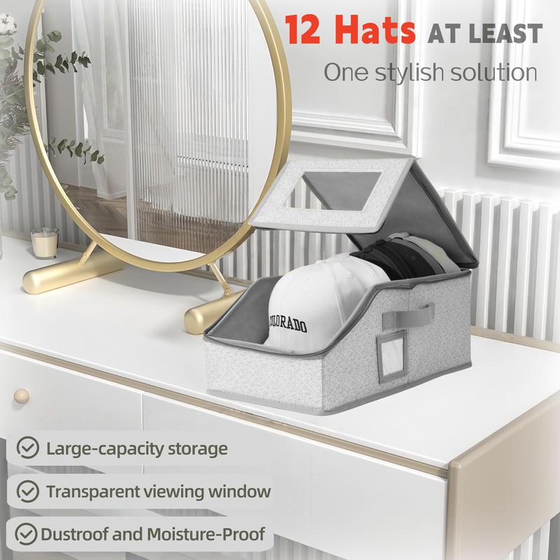 LUMESIX 2 PCS Hat Organizer for Baseball Caps Stackable HatBox