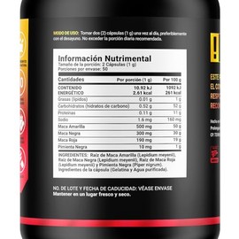 Complejo de Maca 100 Cpsulas 1000 mg por porcin. Maca Amarilla, Negra, Roja y Pimienta Negra. Ingredientes naturales. Maca Blend B Life.              