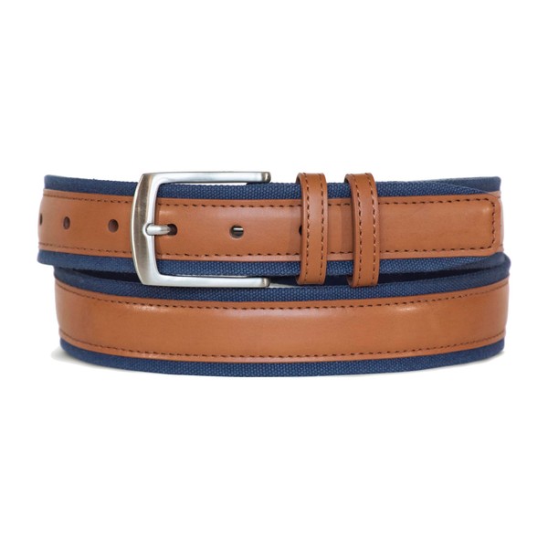 Nautica mens Signature Canvas With Leather Overlay Belt, Cognac, 34