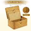3 Pack Wicker Storage Basket with Lid Rectangle Hand Woven