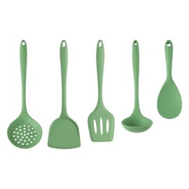 Cooking Utensil Set Kitchen Silicone Utensils Cook Set of 5 Pieces Green Heat Resistant Kitchen Cook Tool Spatulas Home Cooking