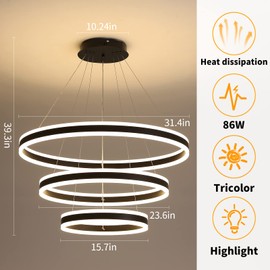 Chandeliers for Dining Room, Dimmable LED Pendant Light Dining Room,3000K-6000K with Remote Control Modern Chandelier