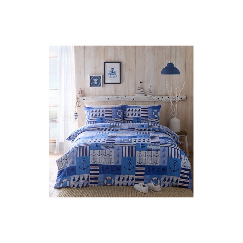 Portfolio Home Regatta Nautical Blue Single Reversible Soft Easy Care