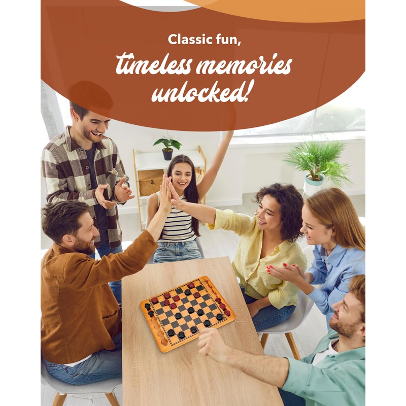 WE Games Solid Wood Checkers Board Game – 14.5-Inch Vintage