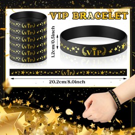 Cunno 25/50/100/200 Pcs Silicone VIP Wristbands Reusable Black Gold Identification Bracelets for Events Party Festivals Wedding Concert Fair Amusement School Office Supplies(25 Pcs)