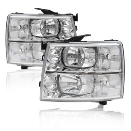 GRAND ORANGE Headlight Assembly Compatible with Chevy Silverado 1500 2007-2013 /Fit for 07-14 Silverado 2500HD 3500HD Chrome Housing Clear Reflector Replacement Lamp