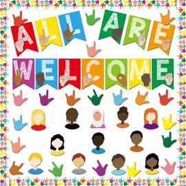 YIYDONG 67 ASL Welcome Bulletin Board Set - Classroom Flags Welcome Back to School Banner Wall Decoration (Bright)