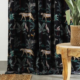 Labhanshi - Cortina estampada de terciopelo de algodón negro con un panel de 52 x 72 pulgadas