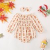 COORALLY Infant Baby Girl Christmas Outfit Cotton Linen Smocked Bodysuit