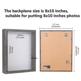 Muzilife 8x10 Shadow Box Picture Frame - 2.16" Deep Wood & Glass Display Case Ready to Hang Memory Box Baby Sports Memorabilia, Pins, Awards, Tickets, and Photos (Texture Gray)