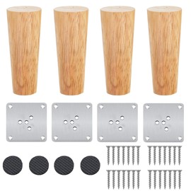 12 cm Wooden Table Legs, Pack of 4 Solid Wood Conical Replacement Sofa Feet, Furniture Feet, Base Feet, Table Foot, Made of Oak, Furniture Legs with Mounting Plates & Screws for Chairs and Sofa, Bed,