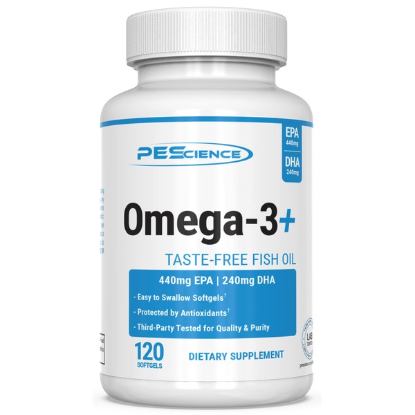PEScience Omega 3+, 120 Soft Gels, EPA and DHA Fish Oil Supplement