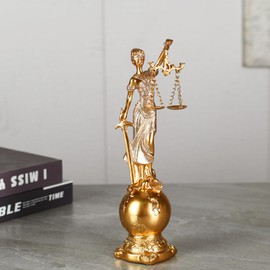 KalyZ@rts Lady Justice Statue on Globe 9.4 inches - Resin Craft Sculpture with Sword & Scales, Lawyer Office Decor, Law Student Gift, Bookshelf Ornament for Home & Workplace（Symbol of Fairness）