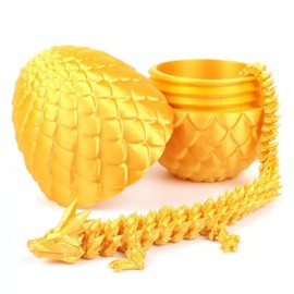11.81 inch 3D Printed Pineapple Dragon Egg with Articulated Dragon Inside，Crystal Dragon Fidget Toy, Home Decor (Silk Gold)