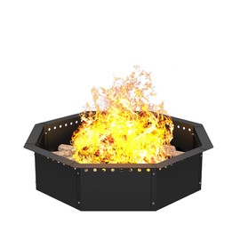 Mocomax Smokeless Fire Pit Ring 28-Inch Outer 24-Inch Inner Diameter, Large Solid Steel Firepit Liner for Outside Wood Burning, DIY Campfire Ring Above or In-Ground for Outdoor, Octagonal