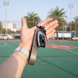 Leather Wristlet Keychain, 2 Key Rings, Anti-Lost D Ring, Keychain Clip (Grey)