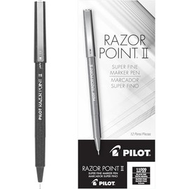 PILOT Razor Point II Fine Line Marker Stick Pens, Point (0.2mm) Black Ink, 12-Pack (11009)