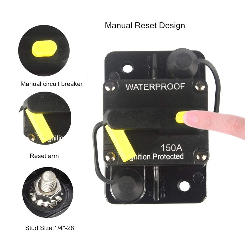 OUHL 150 Amp Circuit Breaker 12V- 48V DC Manual Reset