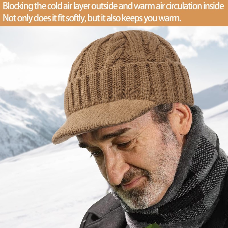 Clakllie Mens Beanie with Brim Skullcap Hat Knitted Thick Visor