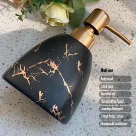 Ceramic Soap Dispenser for Bathroom Black Soap Dispenser for Kitchen Dish Soap Dispenser with Marble Pattern Liquid Hand Soap Dispenser Pump Bottle (Pyramid Black Marble Bottle)