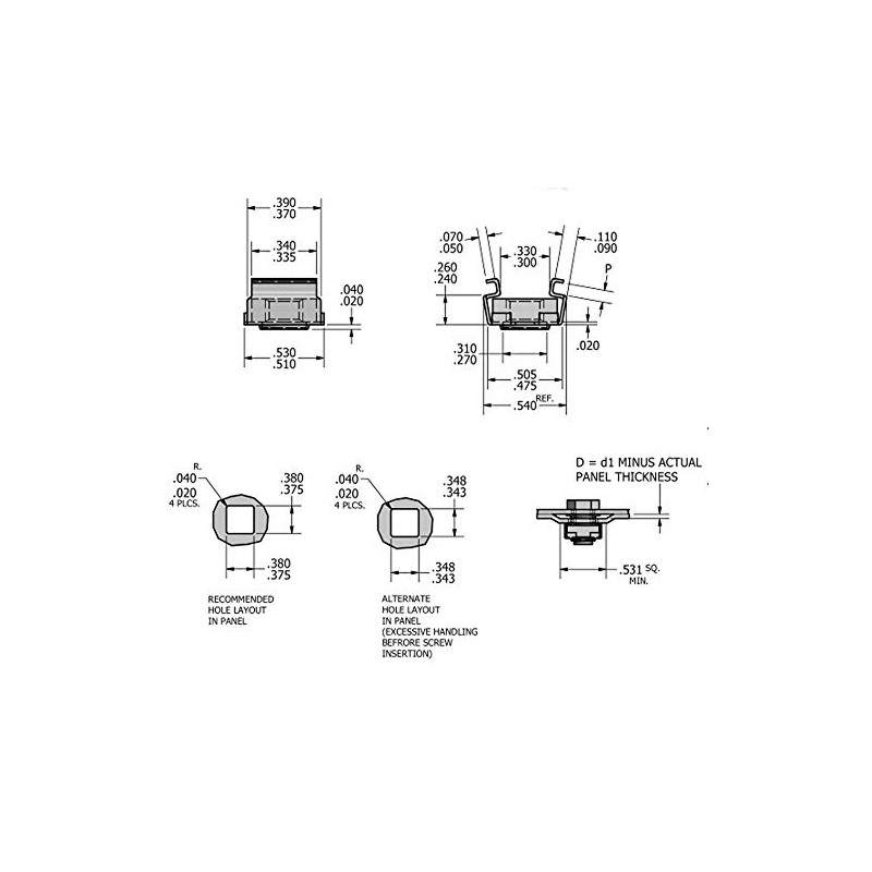 100 Pack #6-32 Self-Retaining Cage Nuts - 3/8" Panel Hole