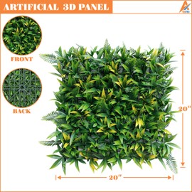 AwnPro 9PCS Artificial 3D Panel Wall Screen, 20" x 20" Grass Wall Panel, Artificial Hedge Fence Privacy Screen, Faux Ivy Vine Leaf Decorations for Outdoor Garden Decoration (Style 03)