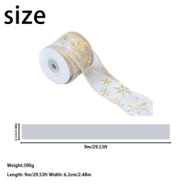 AWAVM Christmas Tree Ribbon, Christmas Ribbon Glittery Snowflake Organza 2.5 Inch X 11 Yard with Spool, Wired Ribbon for Christmas Decor Gift Packaging Crafts Party Decoration (Gold)