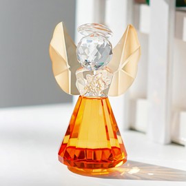 HDCRYSTALGIFTS 3.5inch Crystal Guardian Angel Figurine,Champagne Angel Paperweight Ornament Glass Statue Memorial Gifts for Women, Art Collectible Home Decor