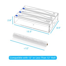 KDSKSC Tin Foil Organizer for Drawer with 12 Labels, Plastic Wrap Dispenser with Cutter, 3 in 1 Acrylic Aluminum Foil Holder, 2 Drawer Organizer for Kitchen Compatible with 12" Roll