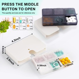 3 Mixed Colors Portable Pill Organizer, 6 Compartments Travel Pill Case for Purse or Pocket -Small Pill Box Dispenser Home Travel Supplement Semi Transparent (3 Mixed Colors)