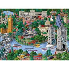 Bits and Pieces – Large 300 Piece Jigsaw Puzzle for Adults – London City View - England Jigsaw Puzzle by Artist Joseph Burgess, Completed Puzzle Size: 18" x 24"