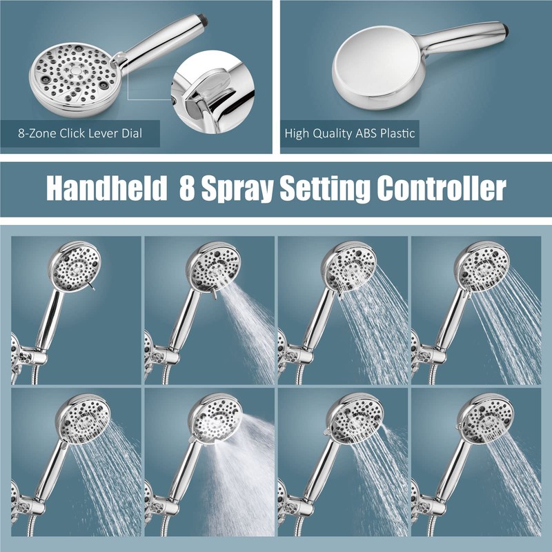 Aolemi Shower System Dual 2-in-1 Rain Shower Faucet Set 8-Setting