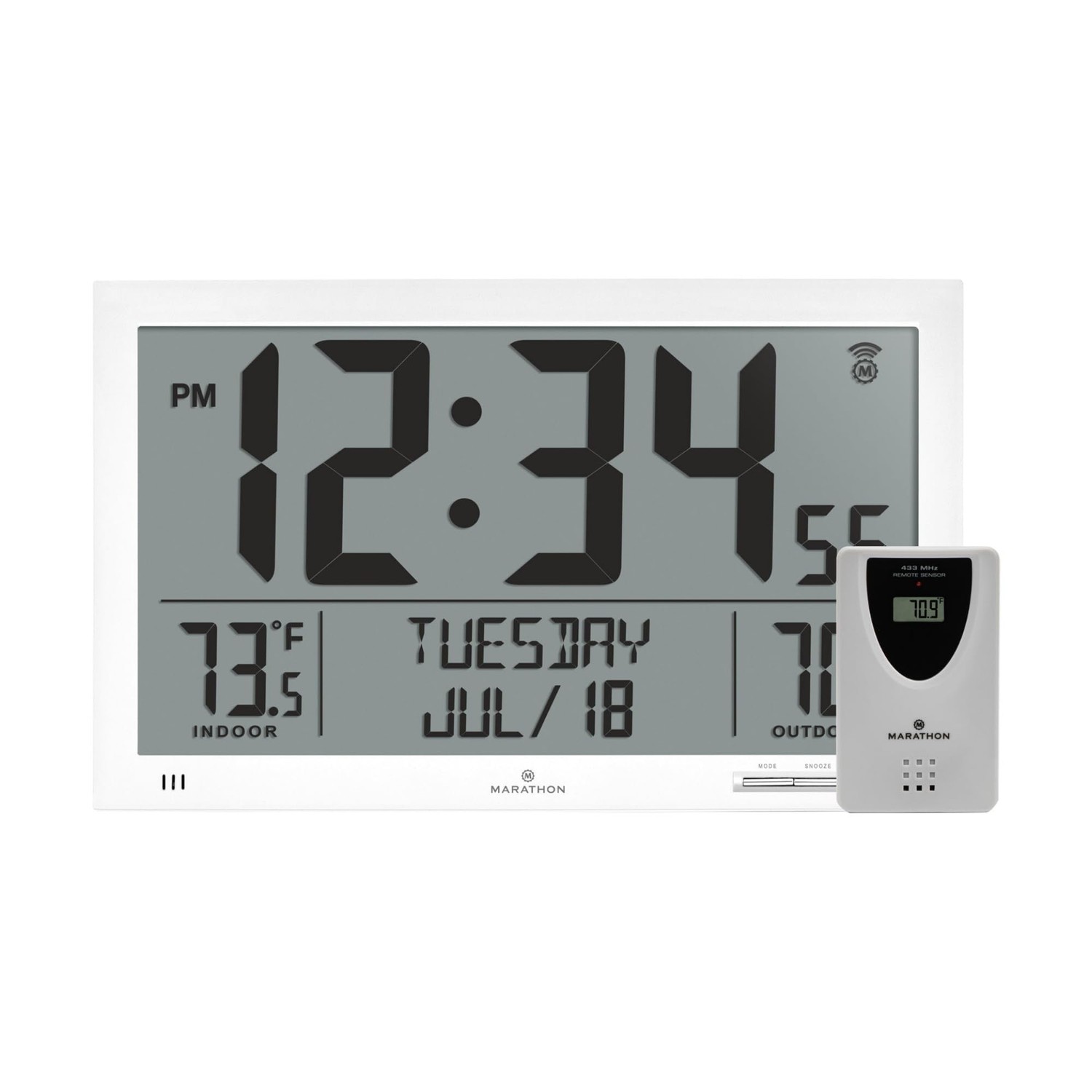 MARATHON Slim Atomic Wall Clock, White - Large Full Calendar Display ...
