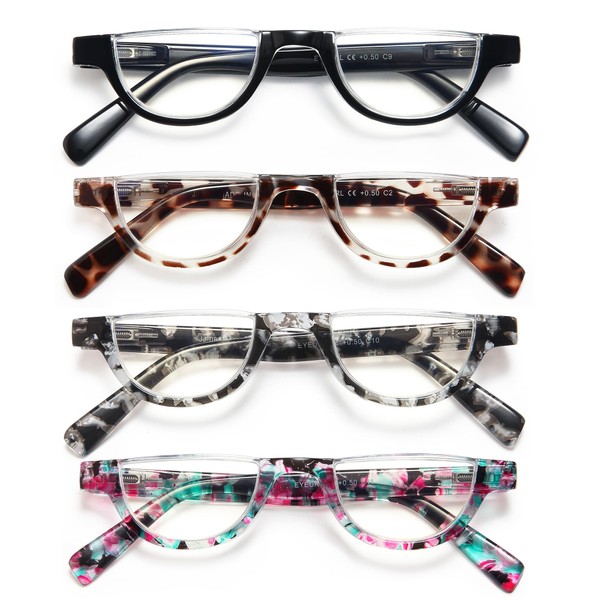 EYEURL Half Frame Reading Glasses for Women-4 Pack Blue Light