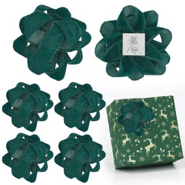 LiBongTa 4.5" Dark Green Gift Bow Self Adhesive Ribbon Bows, Christmas Package Bow, Green Bow for Gift Wrapping, Velvet Gift Bow for Present, Treat Bags, Gift Bags, Party Decor-6 Counts